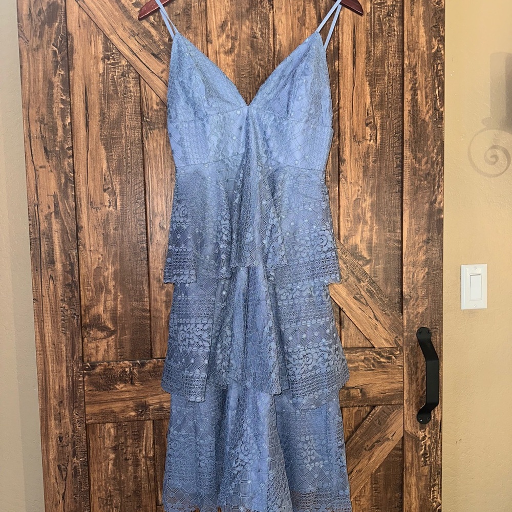 Lulu's Light Blue Lace Midi Dress